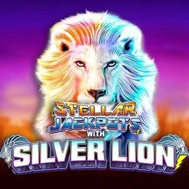 Stellar Jackpots with Silver Lion online game logo by Lightning Box Game on slotoroocasino.com